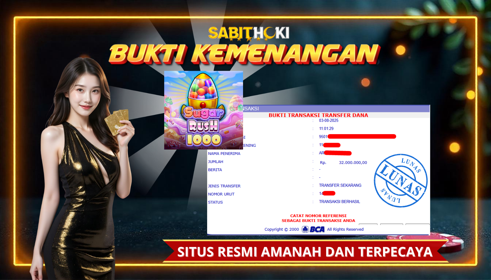 SELAMAT KEPADA MEMBER SETIA SABITHOKI BERHASIL JACKPOT DI PERMAINAN SLOT SUGAR RUSH 1000